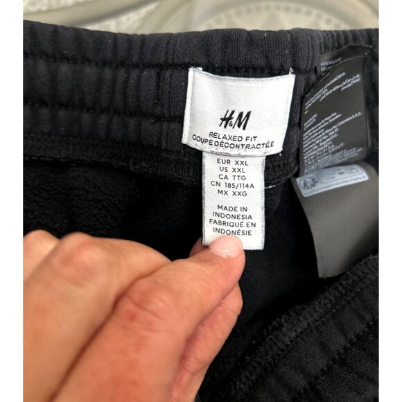 H&M Black Relaxed Fit Cargo Pants Mens XXL Cotton Blend Elastic Waistband & Pock - Picture 3 of 6